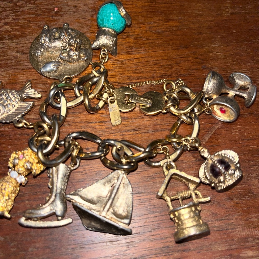 Rare Vintage Monet Gold and Silver Charm Bracelet